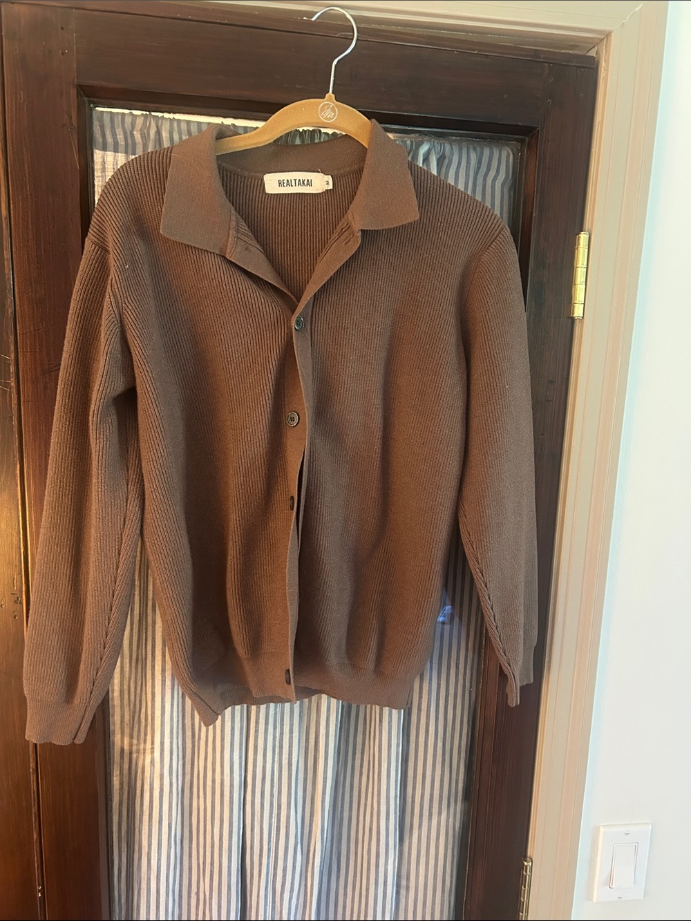 Brown Ribbed Collared Button-Front Cardigan